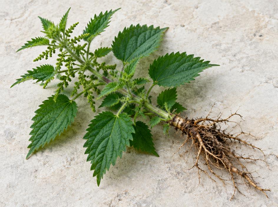 Nettle plant with leaves and root